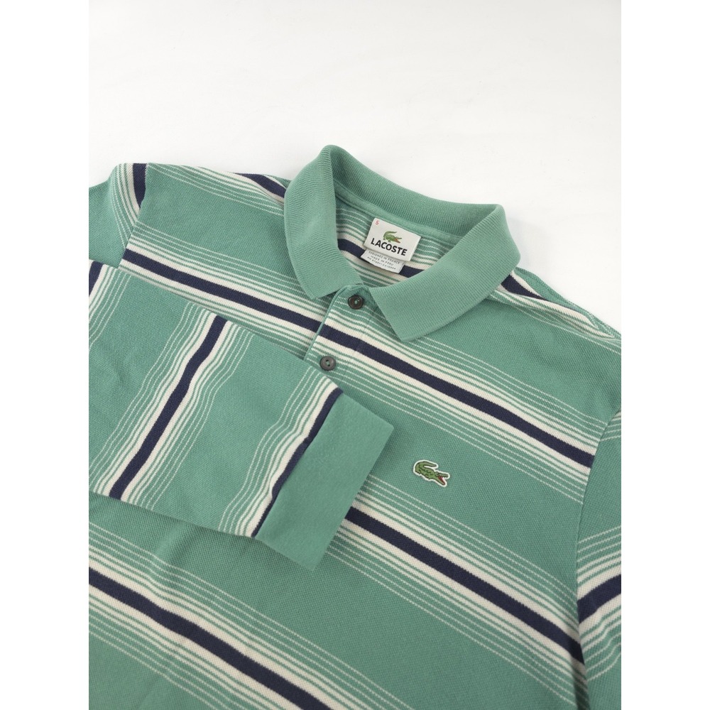 Lacoste Vintage green and navy striped long sleeve polo top shirt size 5 M /L